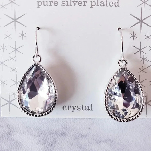 Pure Silver Plated Cristal Drop Earrings Sparkle Allure Tear Drop Style - Picture 4 of 7